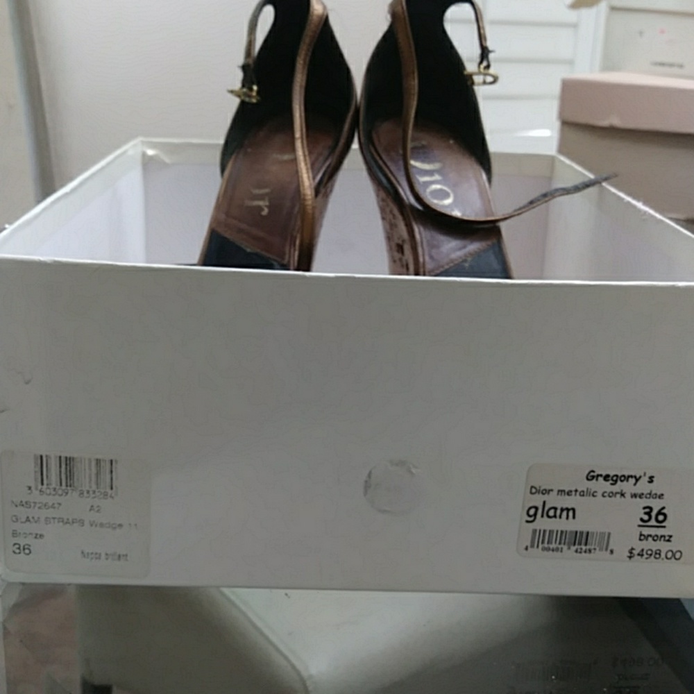 Dior Glam Straps bronze laminated cork wedge - Picture 6 of 7